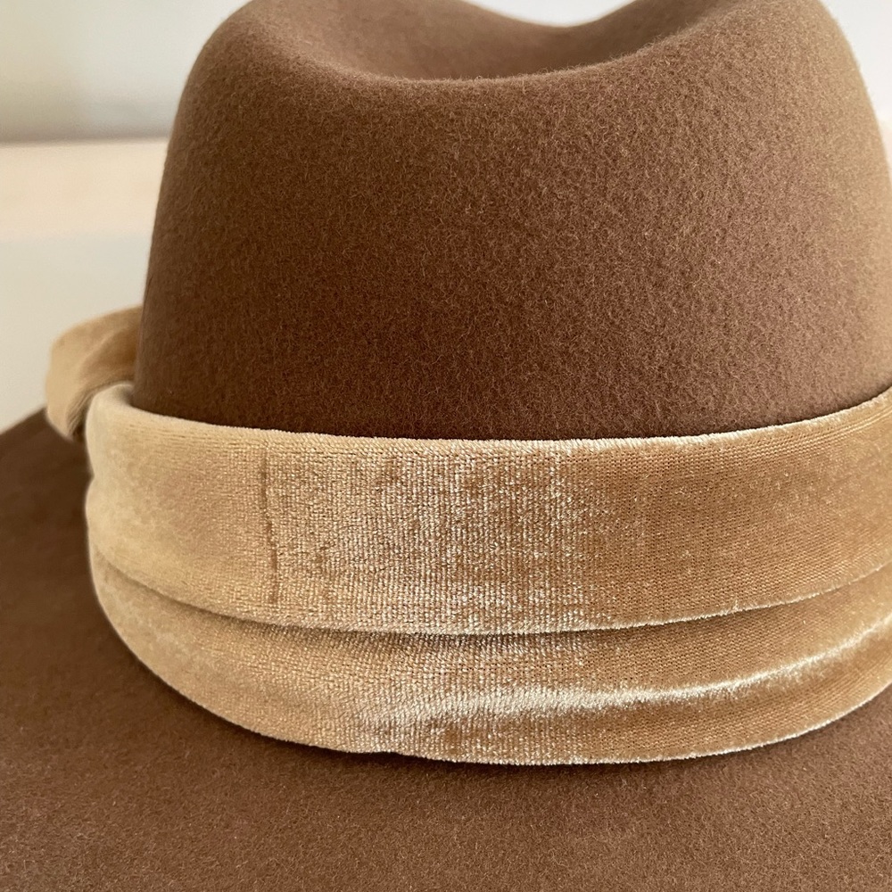 NWT Brown Velvet Adora Wool Fedora With Bow - Picture 5 of 7